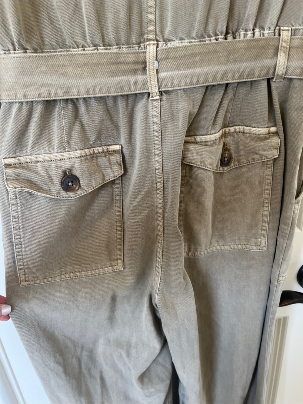 Lucky Brand Olive-Taupe Utility Jumpsuit with Waist Tie - Picture 11 of 15